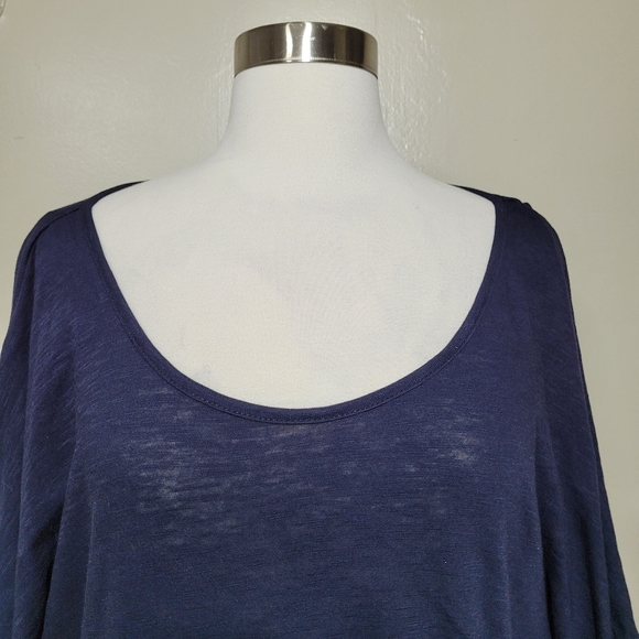 Andrea Jovine Blue Short Sleever Boho Fringe Batwing Cover Up Top Size M - Picture 4 of 8